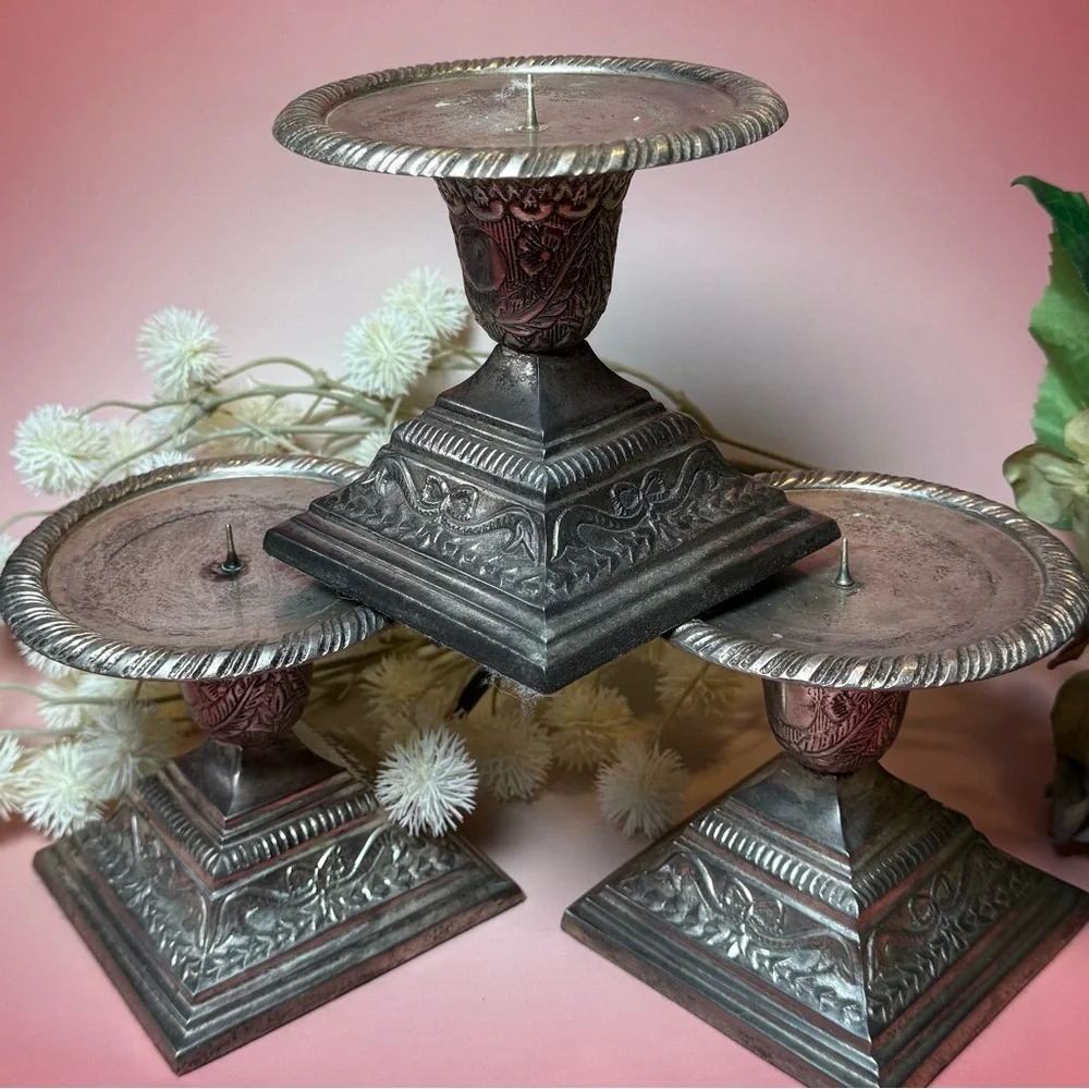 Vintage Silver Patina’d Candle Holders